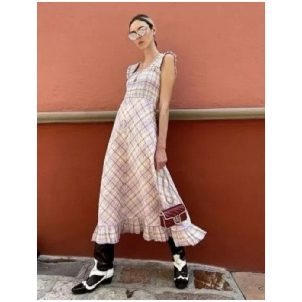 Ganni plaid midi dress - Size Large/EU 42/ US 10/12